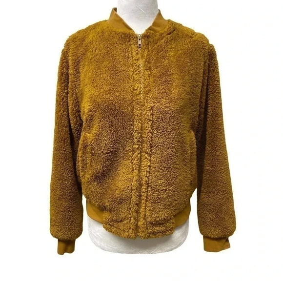 J Crew Mercantile Goldenrod Sherpa teddy bomber jacket. XS. Excellent condition - Picture 1 of 6